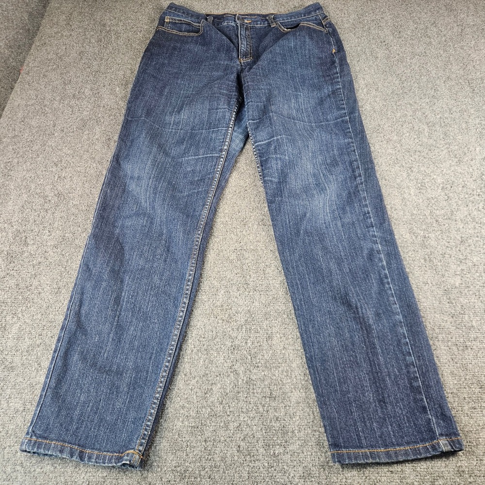 Liz Claiborne Classic Straight Leg Jeans Dark Wash Blue Denim Womens 14 Long‎